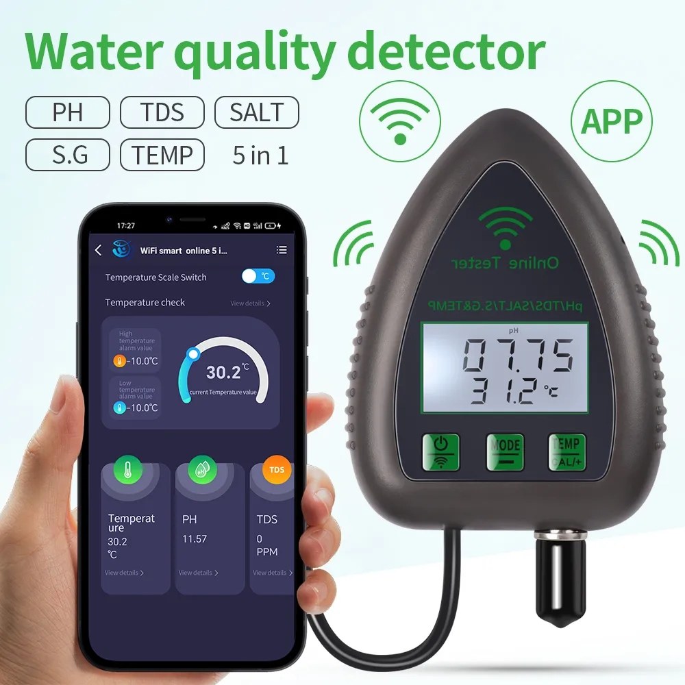 Tuya WiFi 5 en 1 Probador de C - Marine Aquarium Water Analyzer reseña y precio
